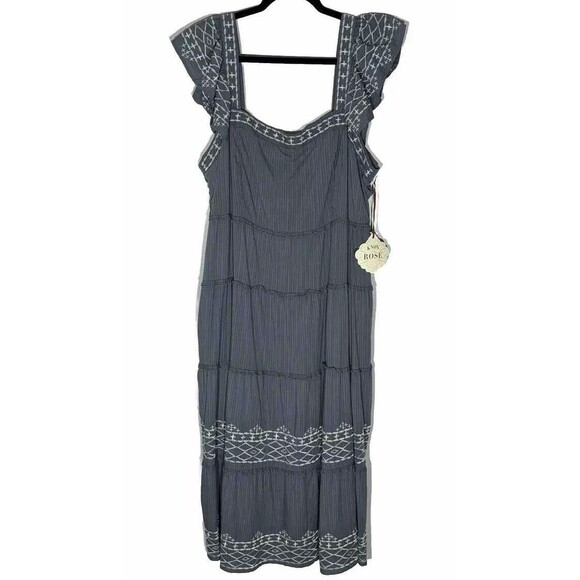 Knox Rose Womens Cottagecore Dress XXL Midi Tier Embroidery Ruffle Peasant NEW - Picture 1 of 15